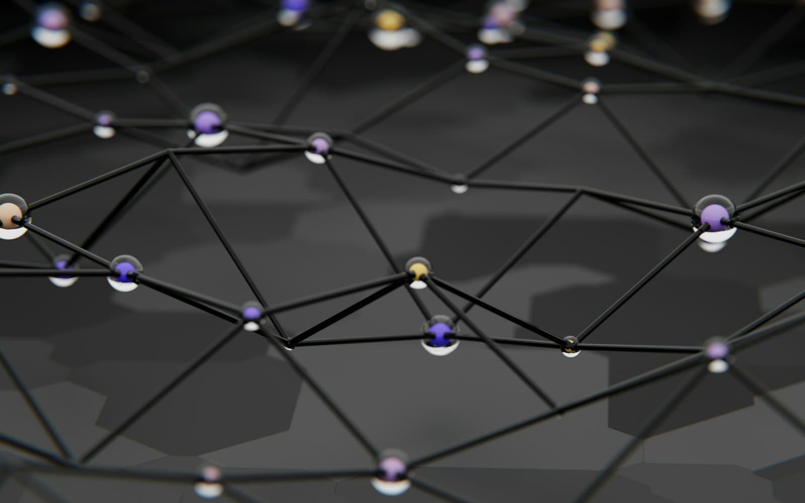 A dark mesh of connected nodes and joining lines